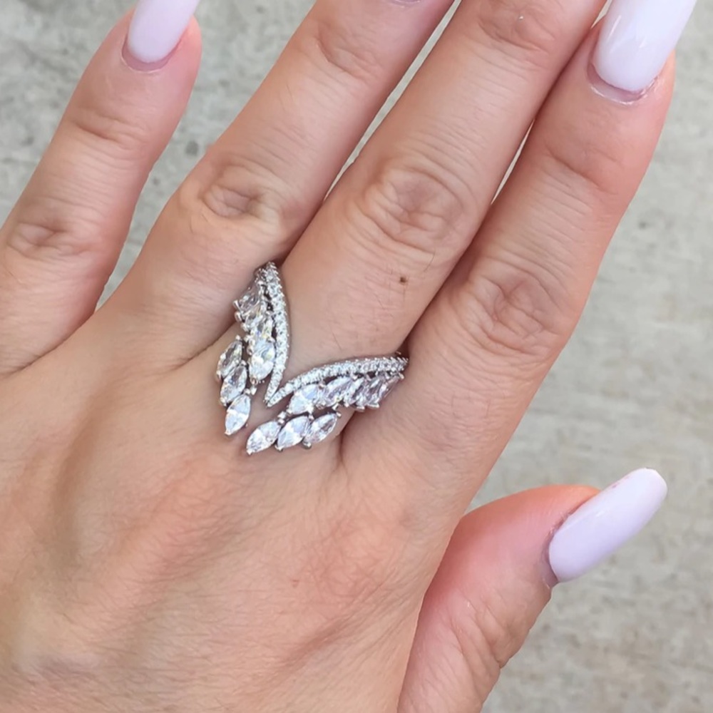 STERLING SILVER ANGEL WINGS OPEN RING - Picture 5 of 5